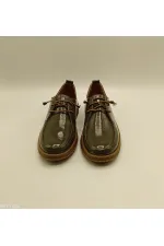 Ariss Khaki Wrinkled Patent Leather Genuine Leather Women's Casual Shoes – Lightweight Flexible Rubber Sole