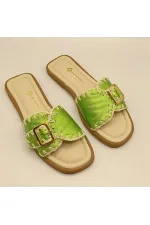 Pantoufles authentiques en cuir vert pour femmes