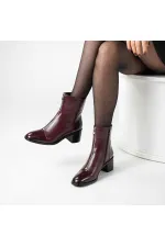 Clara Bordo Deri Kadın Bot – Kroko Rugan Burun & Topuk Detaylı