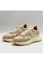 Baskets confortables en cuir beige pour femmes