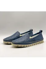 Flex Mavi Hakiki Deri Kadın Loafer