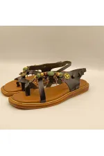 Daphne Black Leather Flat Women's Sandals