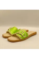 Pantoufles authentiques en cuir vert pour femmes