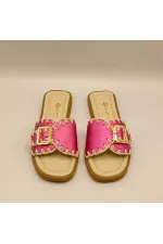 Authentic Fuchsia Leather Women's Slippers