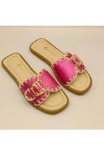 Authentic Fuchsia Leather Women's Slippers