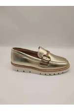 Malta Altın Deri Kadın Günlük Ayakkabı – Parlak Altın Tokalı