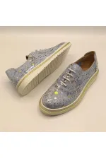Jenny Blue Leather Floral Pattern Women's Sneaker