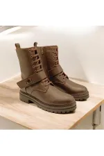 Bottes pour femmes en cuir couleur café pierre