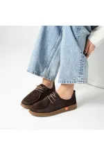 Arissa Dark Brown Suede Genuine Leather Women's Casual Shoes – Lightweight Flexible Rubber Sole