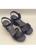 Lonna Lacivert Deri Dolgu Topuk Sandalet