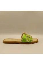 Pantoufles authentiques en cuir vert pour femmes