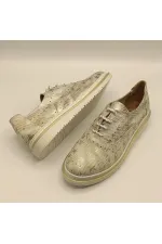Jenny Gümüş Deri Yıldız Desenli Kadın Sneaker