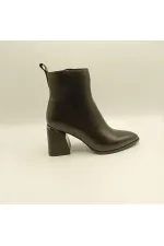 Valeria Black Genuine Leather Women's Boots – Pointed Toe, TPU Non-Slip Sole, 7.5 cm Heel with Metal Accessories