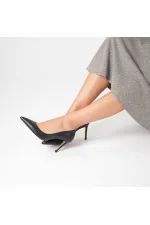 Nadin 100% Genuine Leather Black Stiletto – Neolite Sole, Open-Neck Design