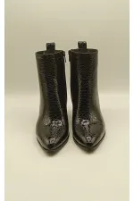 Valeria Black Beanie Pattern Genuine Leather Women's Boots – Pointed Toe, Metal-Embellished Heel