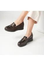 PENA Dark Coffee Snake Print Genuine Leather Women's Casual Shoes