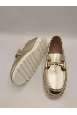 Malta Altın Deri Kadın Günlük Ayakkabı – Parlak Altın Tokalı