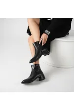 Blanca Black Leather Women's Boots – TPU Non-Slip Sole – 17 cm Boot Height – Zipper Closure – Leather Inner & Outer Material