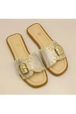 Pantoufles authentiques en cuir argenté pour femmes