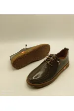 Ariss Khaki Wrinkled Patent Leather Genuine Leather Women's Casual Shoes – Lightweight Flexible Rubber Sole