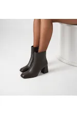 Aura Dark Brown Square Toe Chunky Heel Genuine Leather Women's Boots