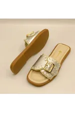 Pantoufles authentiques en cuir argenté pour femmes