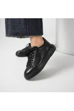 Anka Siyah Gerçek Deri Kadın Sneaker – Hafif Eva Taban