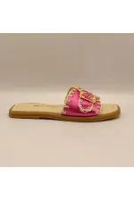 Authentic Fuchsia Leather Women's Slippers