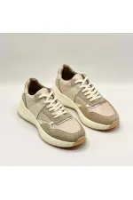 Baskets confortables en cuir beige pour femmes