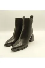 Valeria Black Genuine Leather Women's Boots – Pointed Toe, TPU Non-Slip Sole, 7.5 cm Heel with Metal Accessories