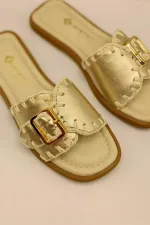Authentic Matte Gold Leather Slippers
