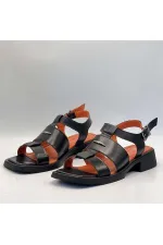 Lucia Siyah Gerçek Deri Kadın Sandalet