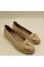 Ballerines beiges en cuir véritable, collection 2002 – avec accessoires métalliques