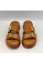 Rosa Taba Genuine Leather Buckle and Studded Women's Slippers