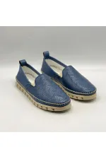 Flex Mavi Hakiki Deri Kadın Loafer
