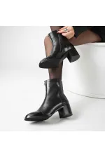 Clara Black Leather Women's Boots – Crocodile Pattern Patent Leather Toe & Heel Detail – Center Zipper Accessory