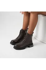 Tokyo Acı Kahve Gerçek Deri Sıcak Astar Kadın Bot – Bağcıklı & Fermuarlı, 5.5 cm Topuk