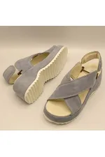 Sindy Blue Leather Platform Sandals