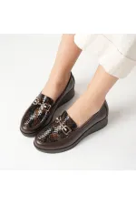 PENA Dark Coffee Snake Print Genuine Leather Women's Casual Shoes