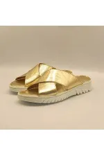 Pantoufles confortables en cuir doré Alessia pour femmes