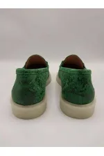 Davina Dark Green Printed Genuine Leather Casual Shoes