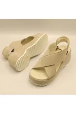Sindy Beige Leather Platform Sandals