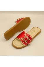 Pantoufles authentiques en cuir rouge pour femmes