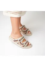 Bona Cream Genuine Leather Beaded Women's Slippers