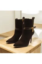Feminine Black Suede Thin Heel Boots
