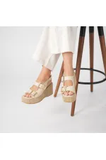 Amethyst Exclusive Frida Beige Leather Platform Heel Women's Sandals