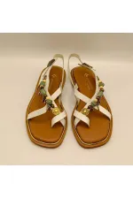 Daphne White Leather Flat Women's Sandals