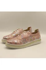 Jenny Powder Pink Leather Floral Pattern Women's Sneaker