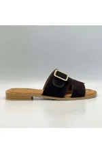 Bellini Coffee Suede Buckle Genuine Leather Women's Slippers