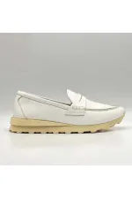 Carle Beyaz Hakiki Deri Kadın Loafer - 3 cm Termolight Taban